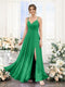 A-Line V-Neck Spaghetti Straps Sleeveless Split Side Floor-Length Chiffon Bridesmaid Dresses