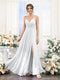 A-Line V-Neck Spaghetti Straps Sleeveless Split Side Floor-Length Chiffon Bridesmaid Dresses