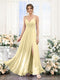 A-Line V-Neck Spaghetti Straps Sleeveless Split Side Floor-Length Chiffon Bridesmaid Dresses