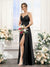A-Line Spaghetti Straps Sleeveless Ruched Split Side Floor-Length Silk Satin Bridesmaid Dresses