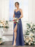 A-Line Spaghetti Straps Sleeveless Ruched Split Side Floor-Length Silk Satin Bridesmaid Dresses
