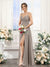 A-Line Spaghetti Straps Sleeveless Ruched Split Side Floor-Length Silk Satin Bridesmaid Dresses