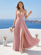 A-Line Spaghetti Straps Sleeveless Backless Split Side Floor-Length Chiffon Bridesmaid Dresses