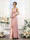 A-Line Spaghetti Straps Sleeveless Backless Split Side Floor-Length Chiffon Bridesmaid Dresses