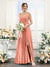 A-Line Ruched V-Neck Spaghetti Straps Split Side Floor-Length Chiffon Bridesmaid Dresses