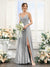 A-Line Ruched V-Neck Spaghetti Straps Split Side Floor-Length Chiffon Bridesmaid Dresses