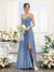A-Line Ruched V-Neck Spaghetti Straps Split Side Floor-Length Chiffon Bridesmaid Dresses