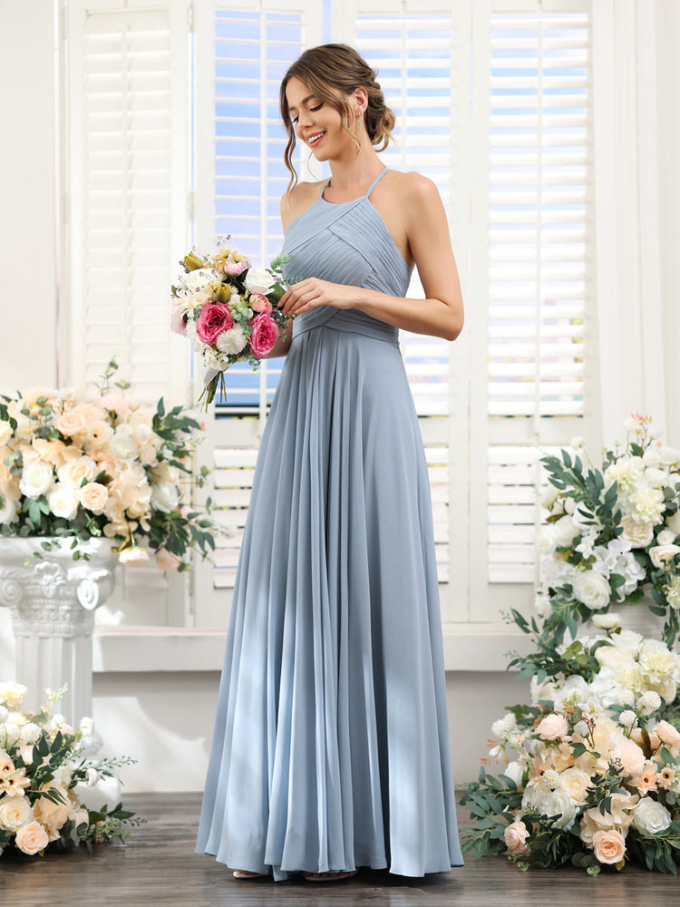 Bateau Neckline Chiffon Ruched Floor-length Dress Silver