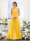 A-Line Halter Sleeveless Ruched Floor-Length Chiffon Bridesmaid Dresses