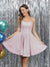 A-Line Spaghetti Straps Ruched Sleeveless Metallic Lurex Short Prom Dresses