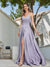A-Line Spaghetti Straps V-Neck Sleeveless Metallic Lurex Long Prom Dresses