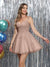 A-Line Spaghetti Straps V-Neck Applique Sleeveless Tulle Homecoming Dresses
