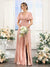 A-Line V-Neck Short Sleeves Split Side Floor-Length Chiffon Bridesmaid Dresses
