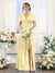 A-Line V-Neck Short Sleeves Split Side Floor-Length Chiffon Bridesmaid Dresses
