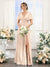 A-Line V-Neck Short Sleeves Split Side Floor-Length Chiffon Bridesmaid Dresses
