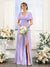 A-Line V-Neck Short Sleeves Split Side Floor-Length Chiffon Bridesmaid Dresses