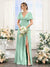 A-Line V-Neck Short Sleeves Split Side Floor-Length Chiffon Bridesmaid Dresses