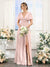 A-Line V-Neck Short Sleeves Split Side Floor-Length Chiffon Bridesmaid Dresses