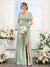 A-Line V-Neck Short Sleeves Split Side Floor-Length Chiffon Bridesmaid Dresses