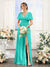 A-Line V-Neck Short Sleeves Split Side Floor-Length Chiffon Bridesmaid Dresses