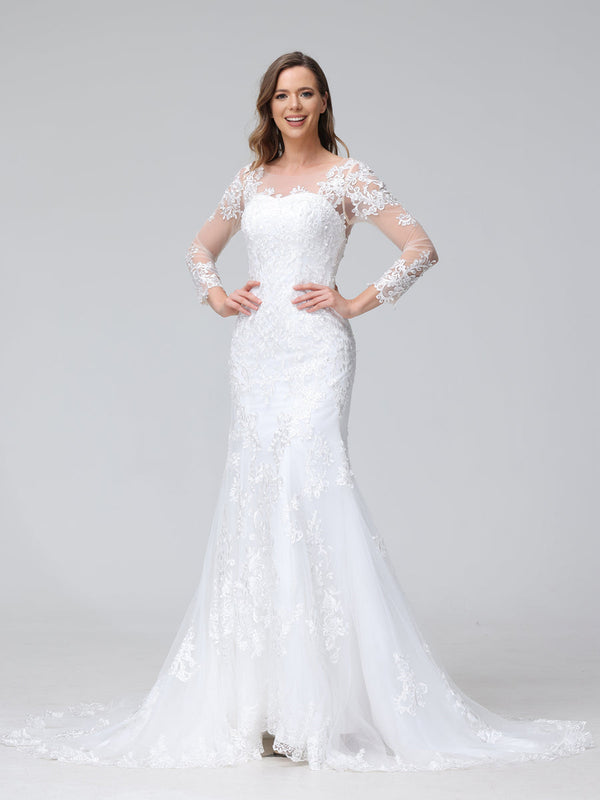 Trumpet/Mermaid Sweetheart Lace Wedding Dresses with Long Sleeves