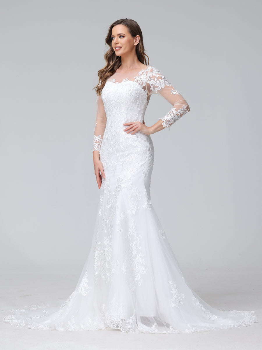 Trumpet/Mermaid Sweetheart Lace Wedding Dresses with Long Sleeves – Lavetir