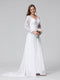 A-Line V-Neck Long Sleeves Long Chiffon Wedding Dresses with Lace Applique