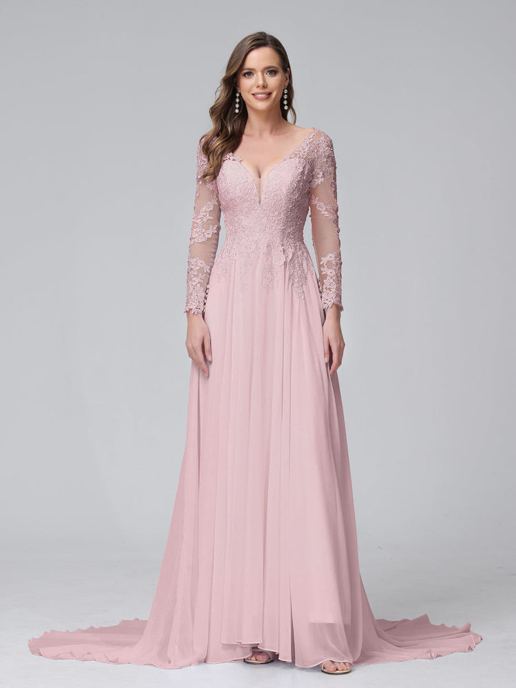 A-line V-Neck Long Sleeve Chiffon Dress Periwinkle