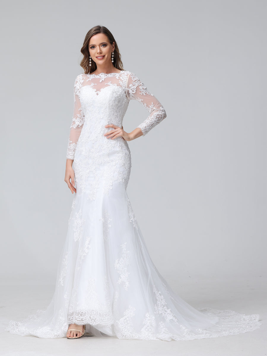 Trumpet/Mermaid Long Sleeves Lace Wedding Dresses with Appliques