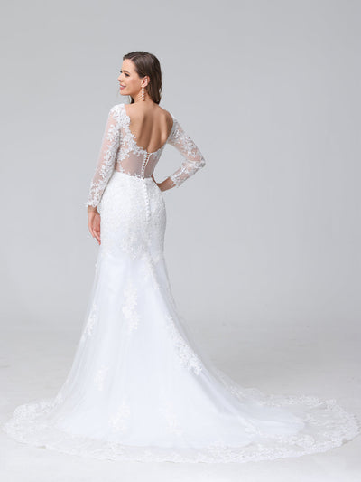 Trumpet/Mermaid V-Neck Long Sleeves Lace Wedding Dresses
