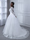 V-Neck Long Sleeves Tulle Ball Gown Wedding Dresses with Appliques