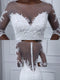 Sheer Neck 3/4 Sleeves Tulle Mermaid Wedding Dresses with Beading Appliques