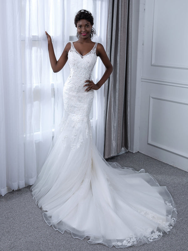 mermaid wedding dresses under 300 Gorgeous Wedding Dress with Drop Waist and Cascades Lace Mermaid with Court Train Bridal Dress,MW369