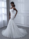 V-Neck Sleeveless Tulle Mermaid Wedding Dresses with Beading Appliques & Sequins