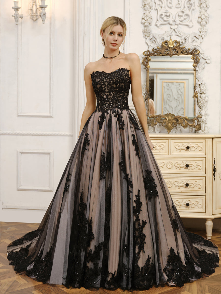 Strapless Tulle Ball Gown Wedding Dresses with Beading &amp; Appliques