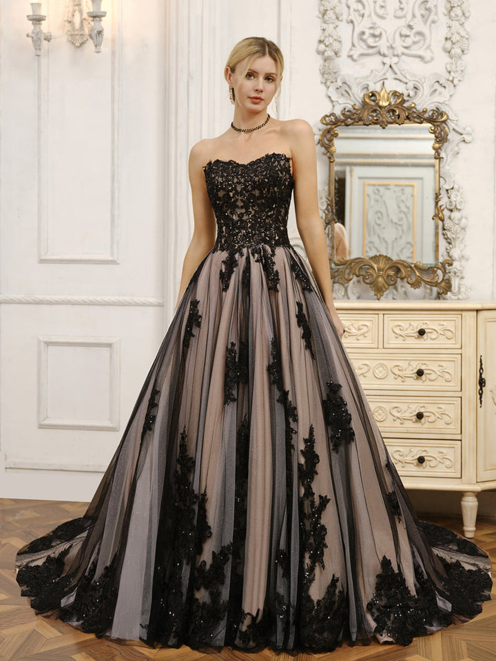 Strapless Tulle Ball Gown Wedding Dresses with Beading &amp; Appliques