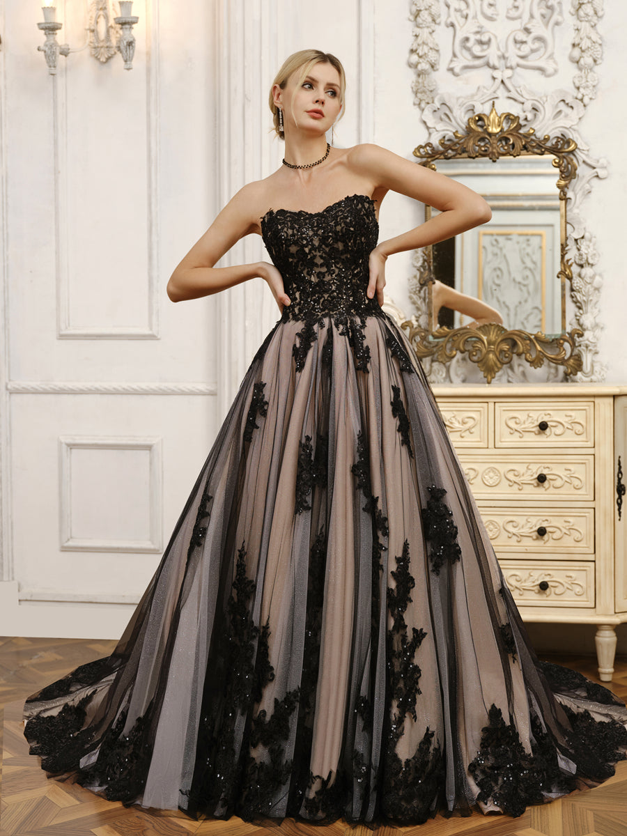 Strapless Tulle Ball Gown Wedding Dresses with Beading &amp; Appliques