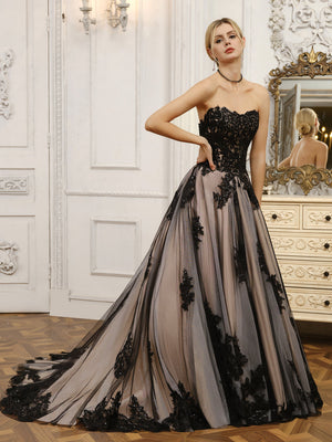 Strapless Tulle Ball Gown Wedding Dresses with Beading & Appliques