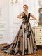 A-line V-Neck Sleeveless Tulle Long Wedding Dresses with Appliques