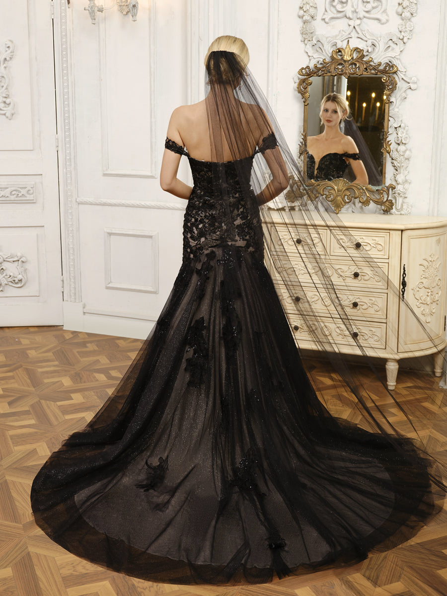 Off-the-Shoulder Tulle Mermaid Wedding Dresses with Appliques &amp; Beading