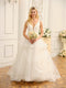 V-Neck Sleeveless Long Ball Gown Wedding Dresses with Appliques