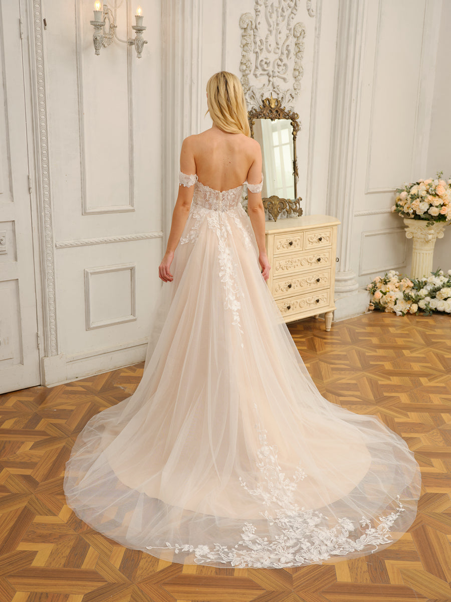 A-Line/Princess Sleeveless Long Wedding Dresses with Appliques & Split Side