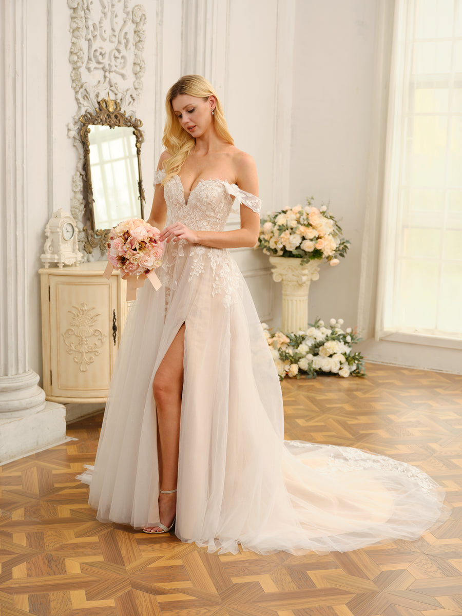 A-Line/Princess Sleeveless Long Wedding Dresses with Appliques &amp; Split Side