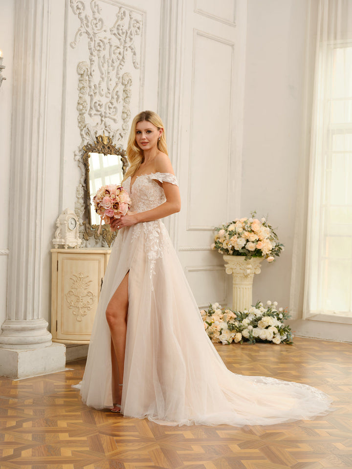 A-Line/Princess Sleeveless Long Wedding Dresses with Appliques &amp; Split Side