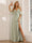 A-Line/Princess Spaghetti Straps V-Neck Long Bridesmaid Dresses with Split Side