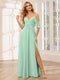 A-Line/Princess Spaghetti Straps V-Neck Long Bridesmaid Dresses with Split Side