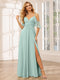 A-Line/Princess Spaghetti Straps V-Neck Long Bridesmaid Dresses with Split Side