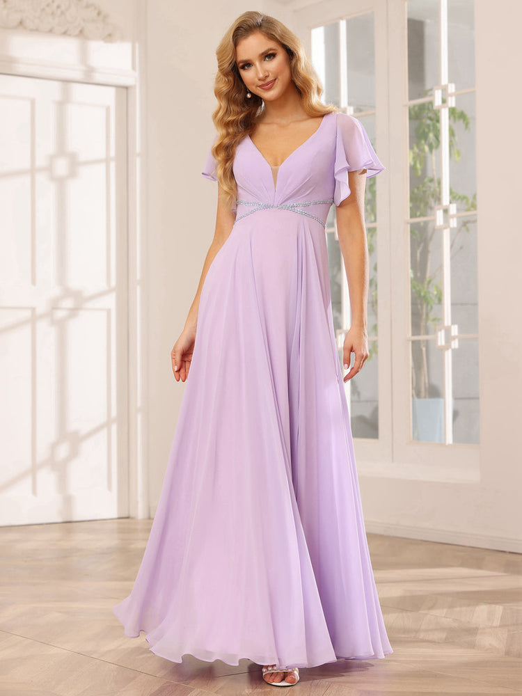 Champagne Bridesmaid Dresses V-Neck A line Long Sexy Pleated for Women with  Split, Blush Pink, 14 : : Clothing, Shoes & Accessories