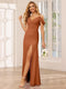 Sheath/Column Spaghetti Straps Off-the-Shoulder Long Bridesmaid Dresses with Split Side