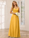A-Line/Princess V-Neck Long Bridesmaid Dresses with Ruched